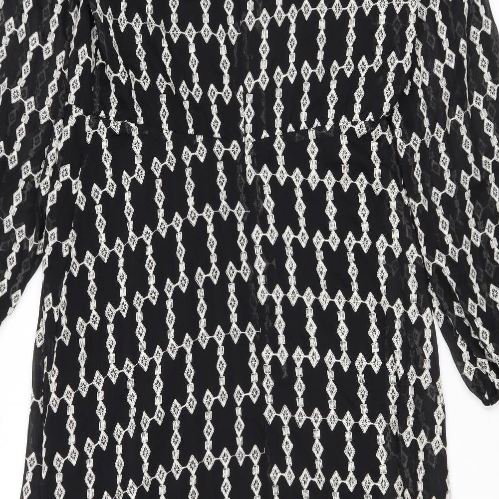Marks and Spencer Womens Black Geometric Polyester Trapeze & Swing Size 12 Round Neck Zip