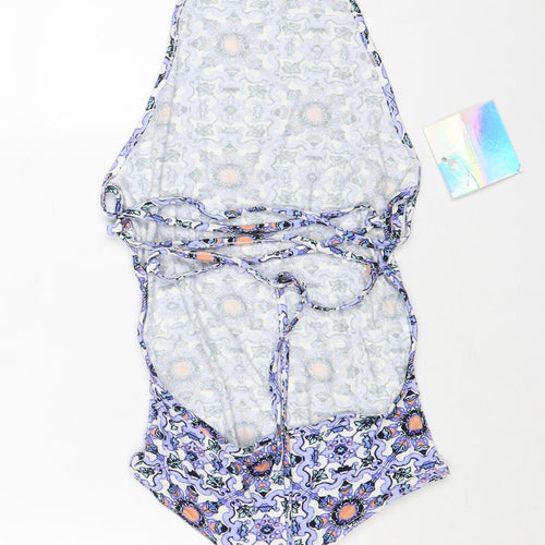 Missguided Womens Multicoloured Geometric Viscose Bodysuit One-Piece Size 8 Tie