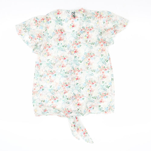 New Look Womens Multicoloured Floral Polyester Basic Button-Up Size 6 V-Neck - Knot Front
