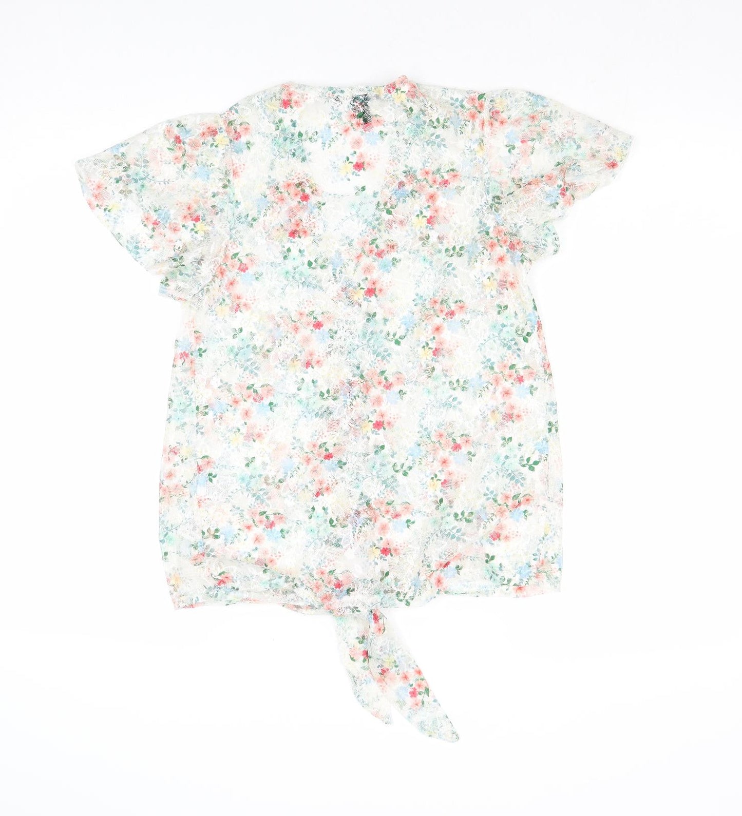New Look Womens Multicoloured Floral Polyester Basic Button-Up Size 6 V-Neck - Knot Front