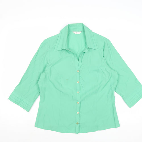BHS Womens Green Polyester Basic Button-Up Size 14 Collared