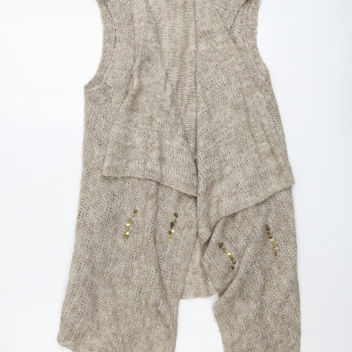 Tara Womens Beige V-Neck Acrylic Cardigan Jumper Size S