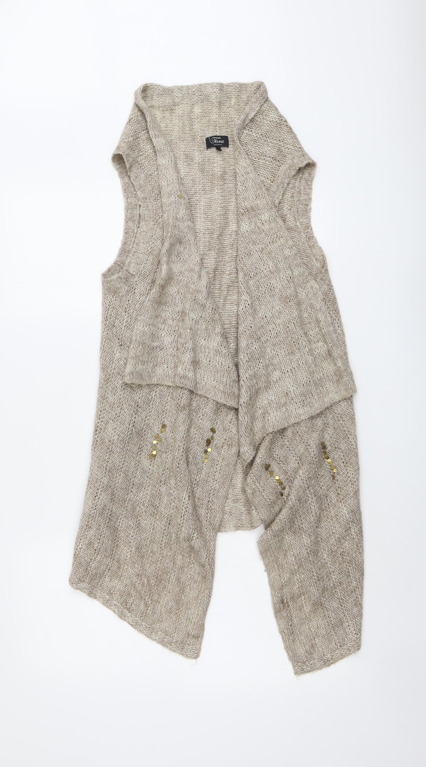 Tara Womens Beige V-Neck Acrylic Cardigan Jumper Size S
