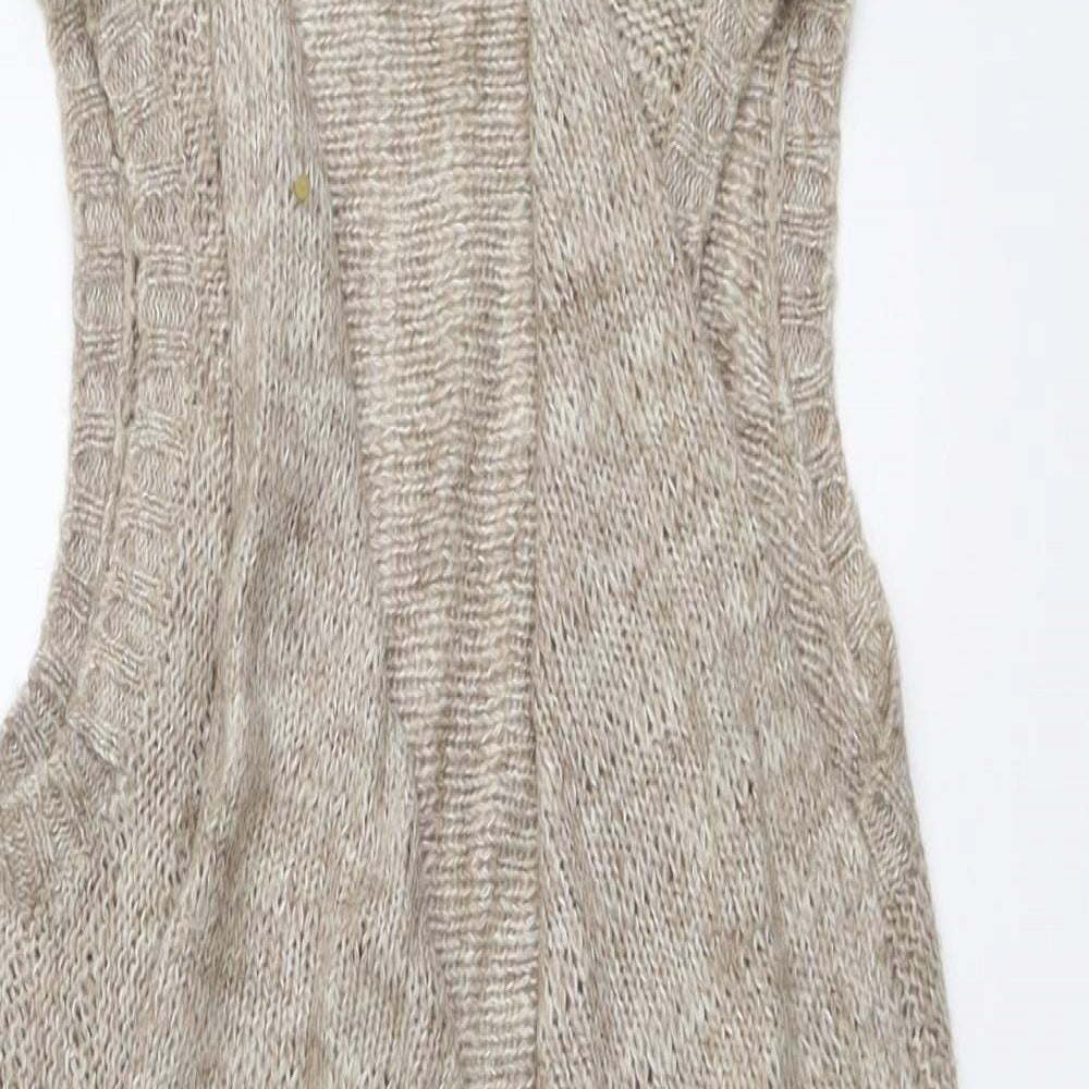 Tara Womens Beige V-Neck Acrylic Cardigan Jumper Size S