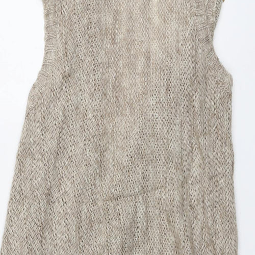 Tara Womens Beige V-Neck Acrylic Cardigan Jumper Size S