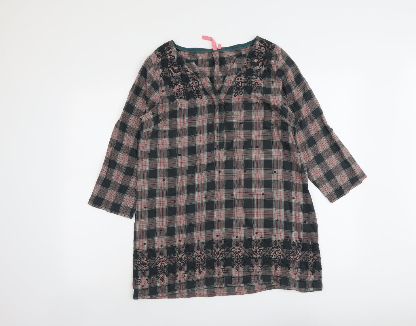 White Stuff Womens Grey Geometric Cotton Basic Blouse Size 12 V-Neck