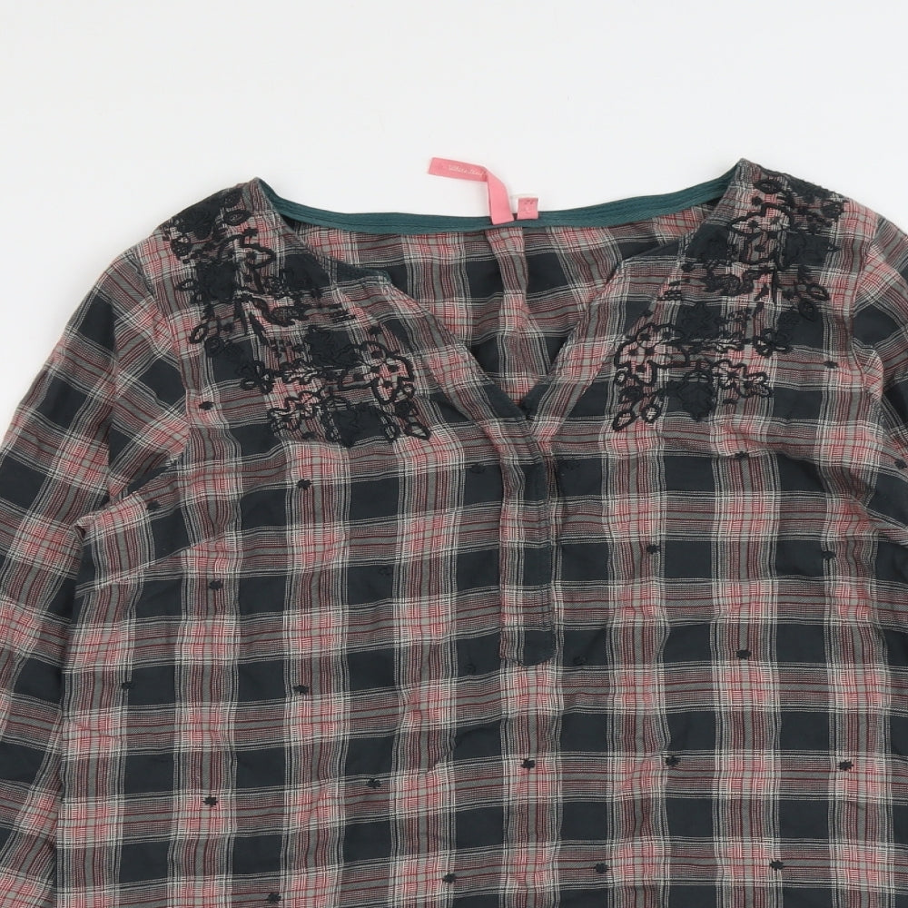 White Stuff Womens Grey Geometric Cotton Basic Blouse Size 12 V-Neck