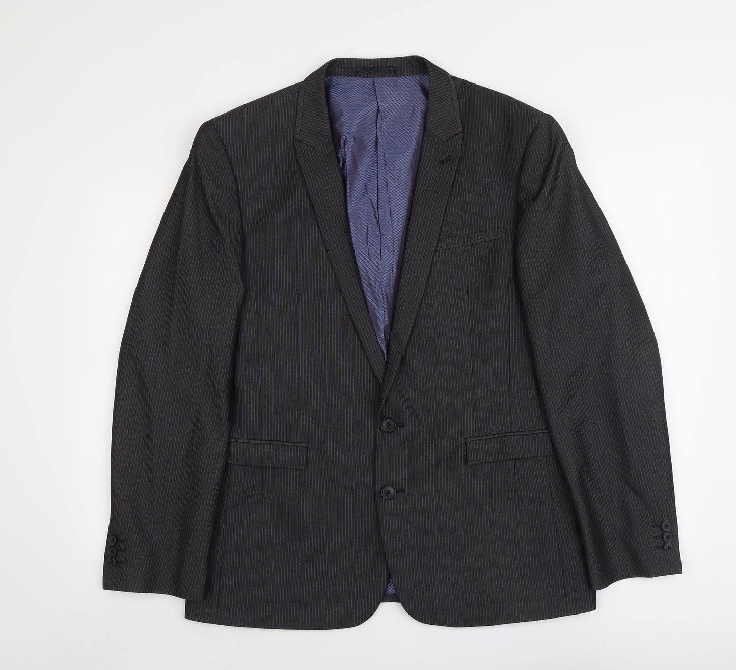 NEXT Mens Grey Striped Polyester Jacket Suit Jacket Size 42 Regular