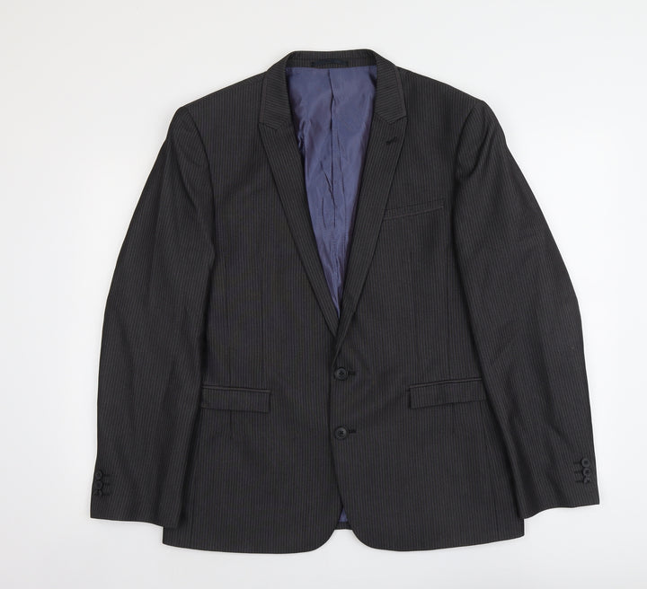 NEXT Mens Grey Striped Polyester Jacket Suit Jacket Size 42 Regular