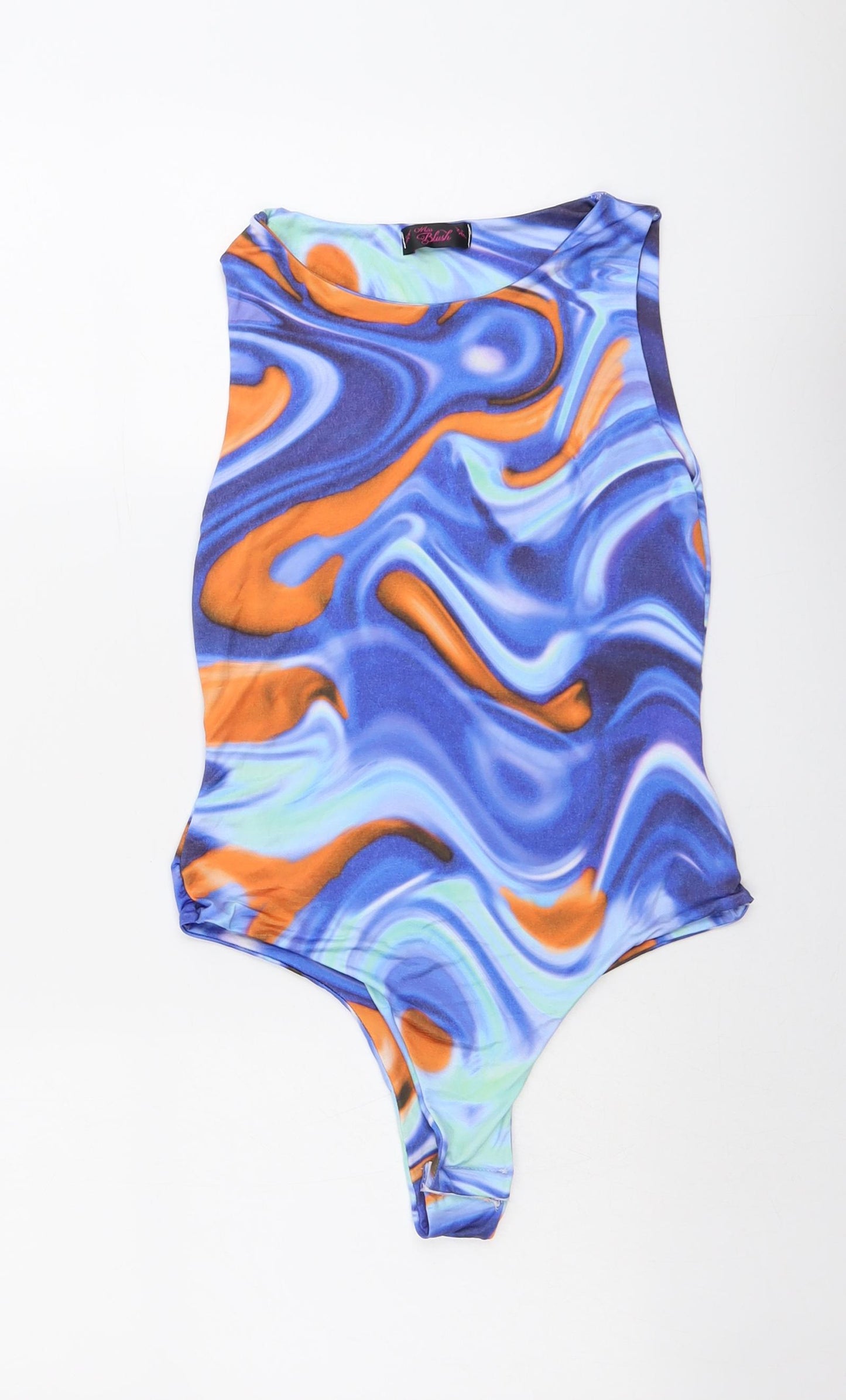 Miss Blush Womens Blue Geometric Polyester Bodysuit One-Piece Size 10 Snap