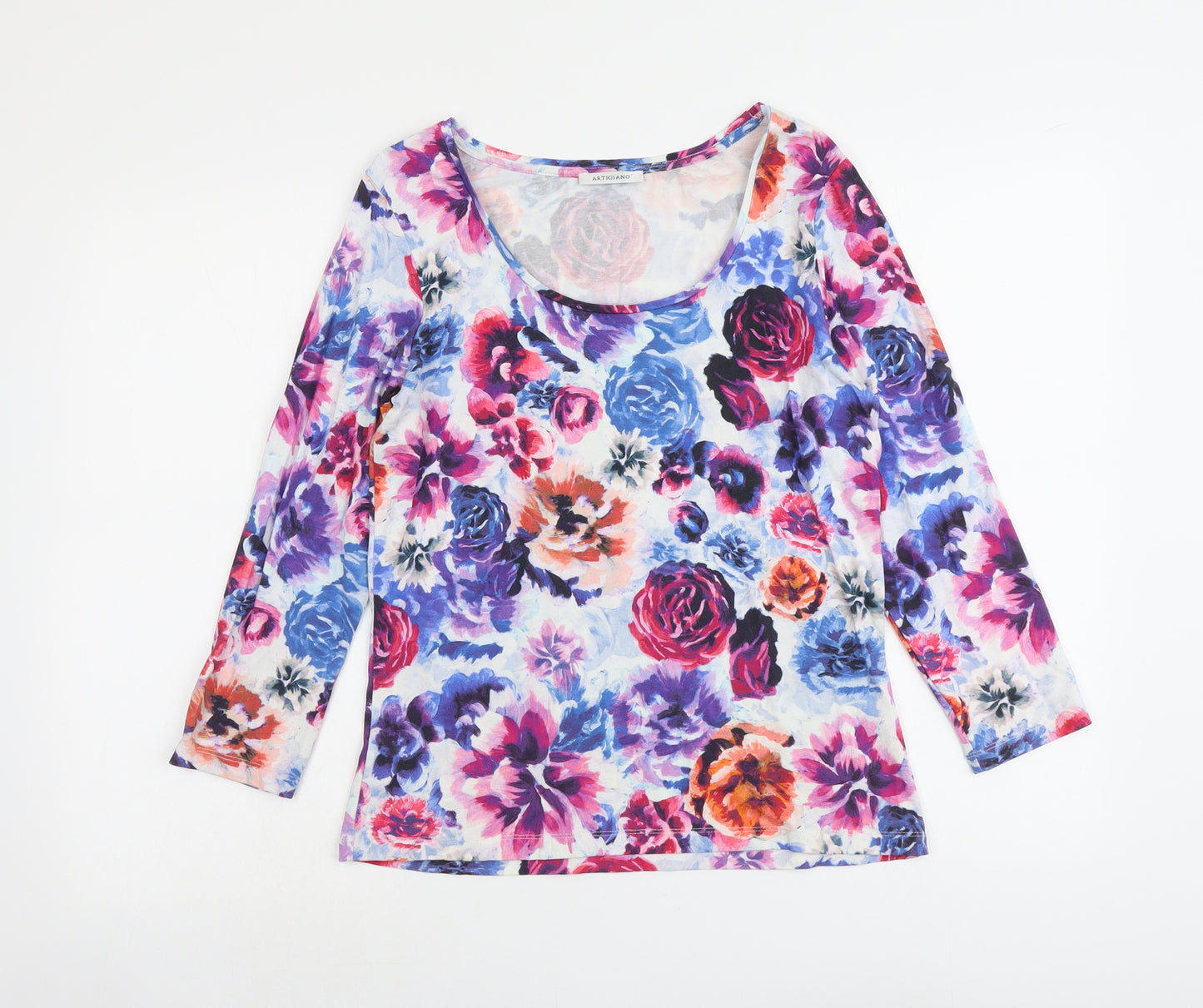 Artigiano Womens Multicoloured Floral Viscose Basic T-Shirt Size 12 Scoop Neck