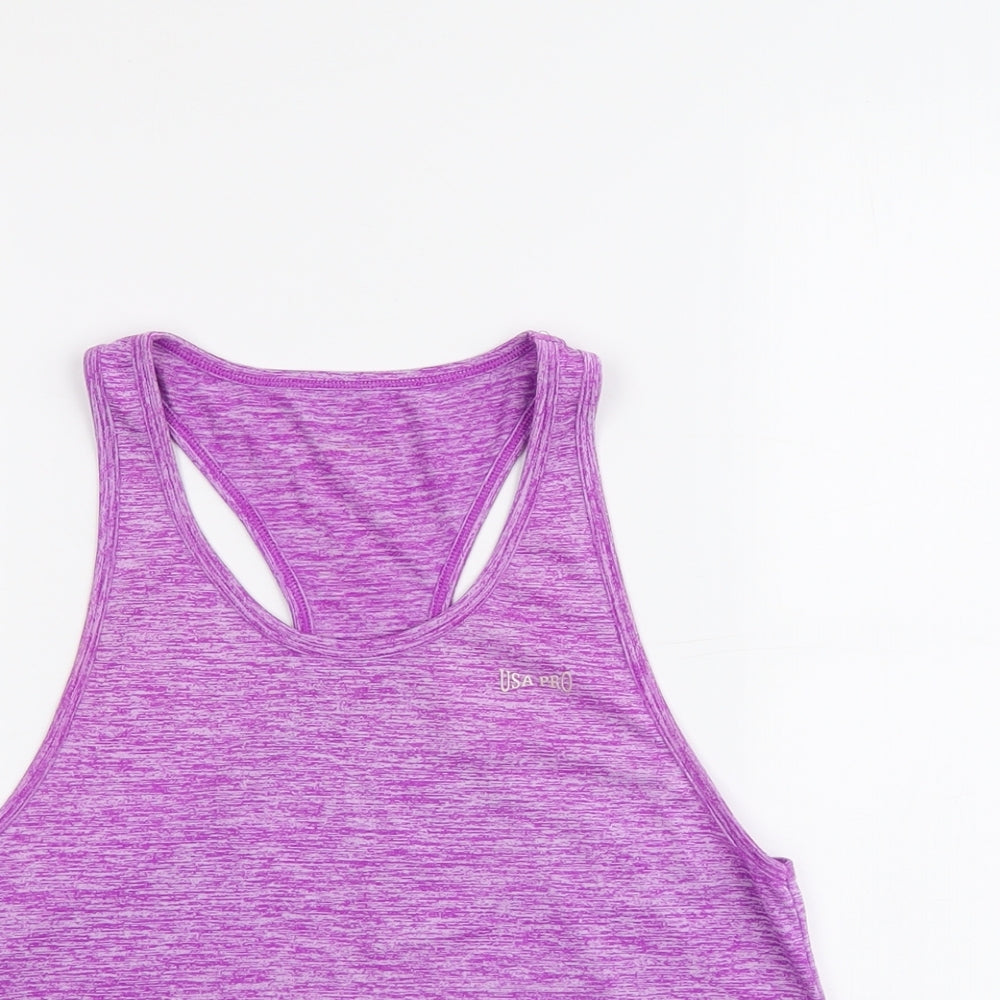 USA Pro Womens Purple Geometric Polyester Basic Tank Size 10 Round Neck Pullover