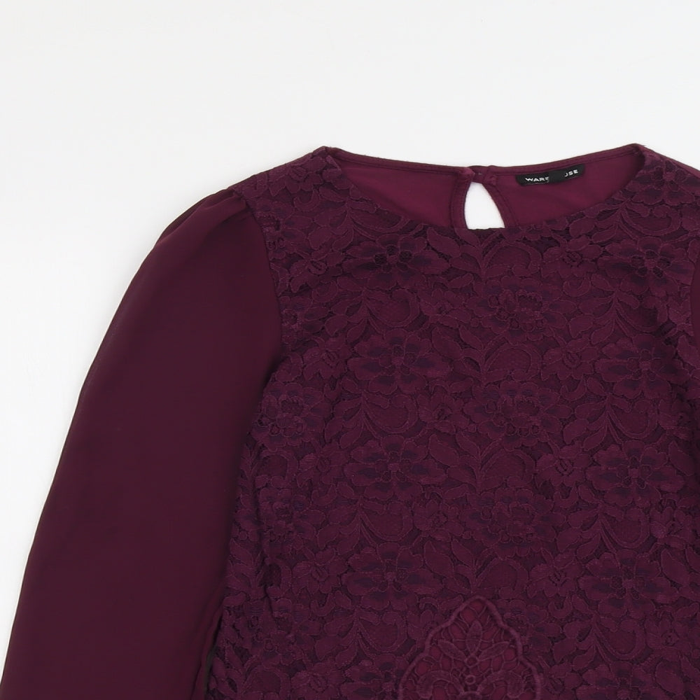 Warehouse Womens Purple Cotton Basic Blouse Size 8 Round Neck