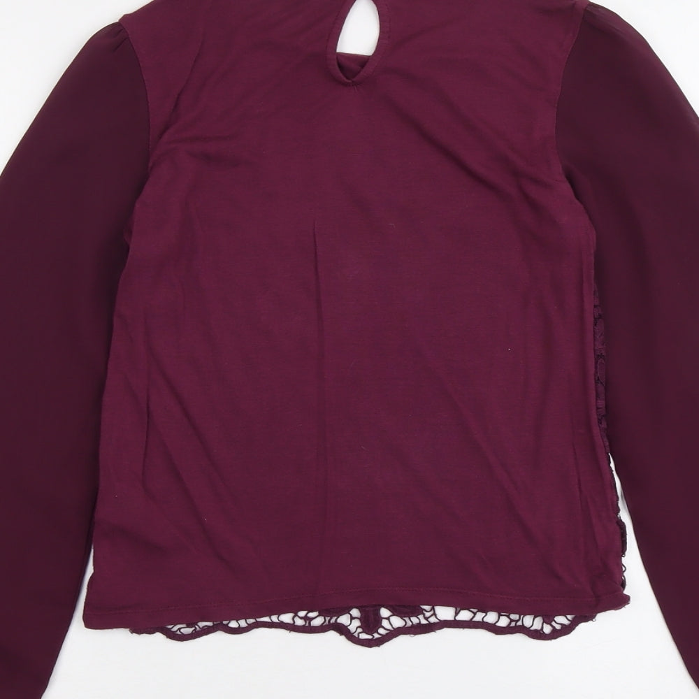 Warehouse Womens Purple Cotton Basic Blouse Size 8 Round Neck
