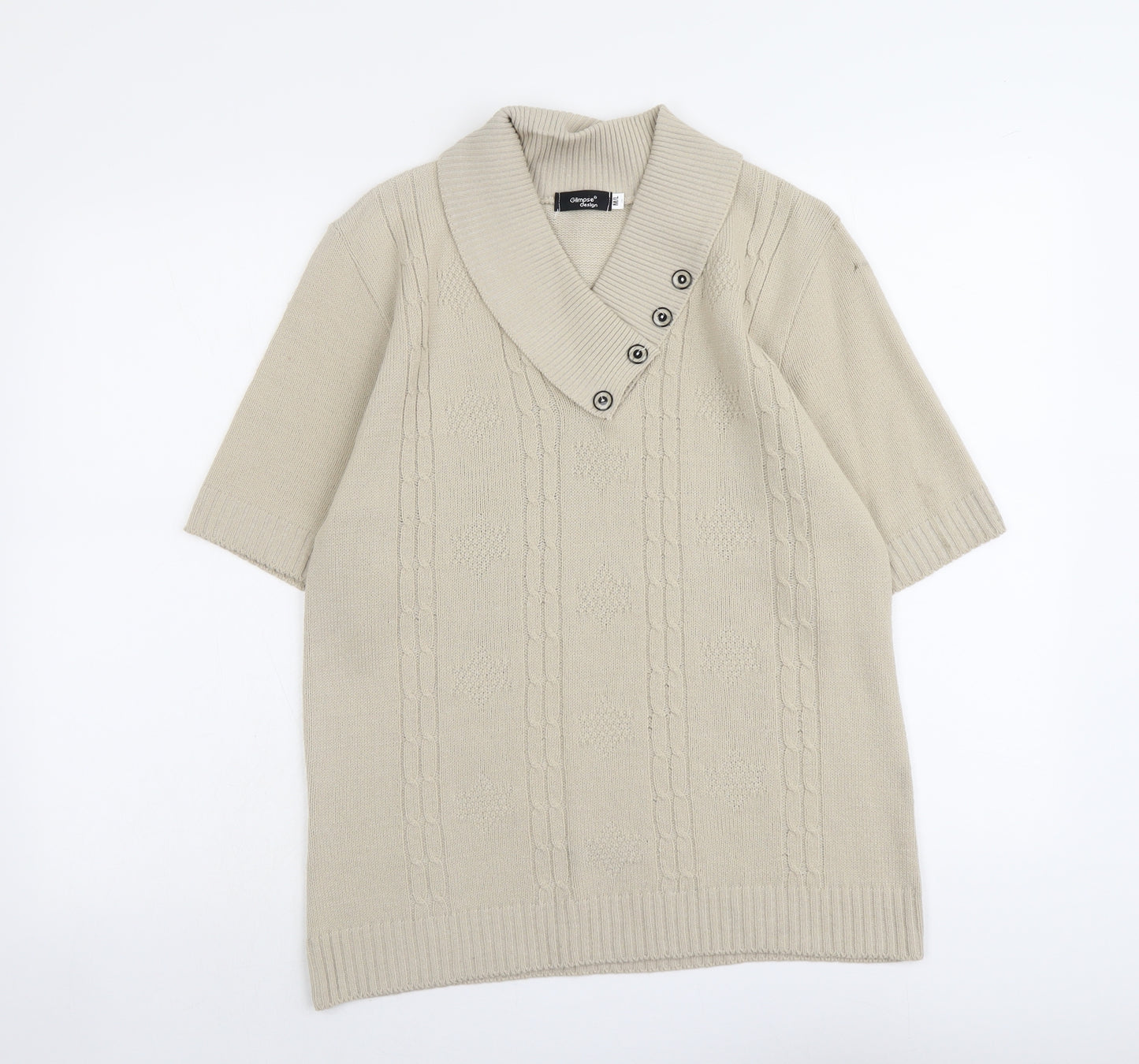 Glimpse Womens Beige V-Neck Acrylic Pullover Jumper Size M