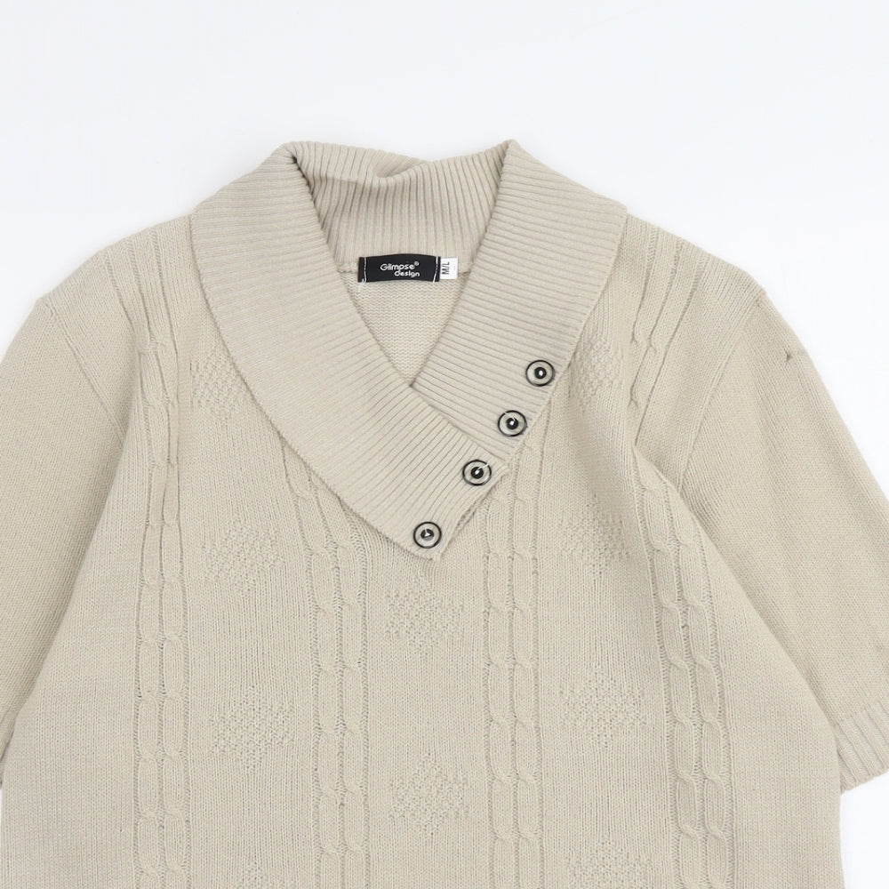 Glimpse Womens Beige V-Neck Acrylic Pullover Jumper Size M