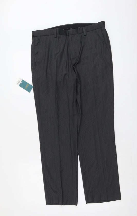 Burton Mens Grey Polyester Dress Pants Trousers Size 32 in L29 in Slim Button