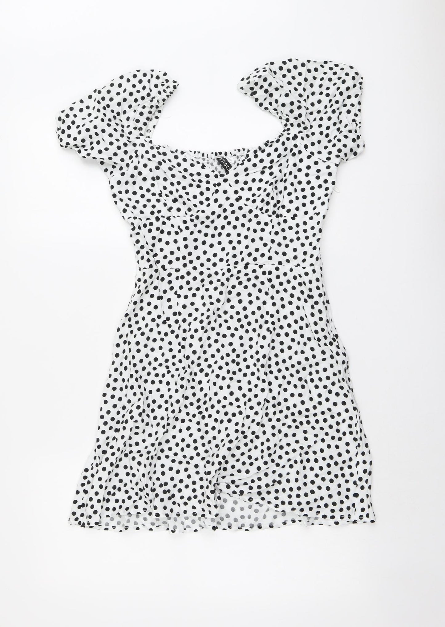 H&M Womens White Polka Dot Viscose Trapeze & Swing Size 12 Round Neck Zip