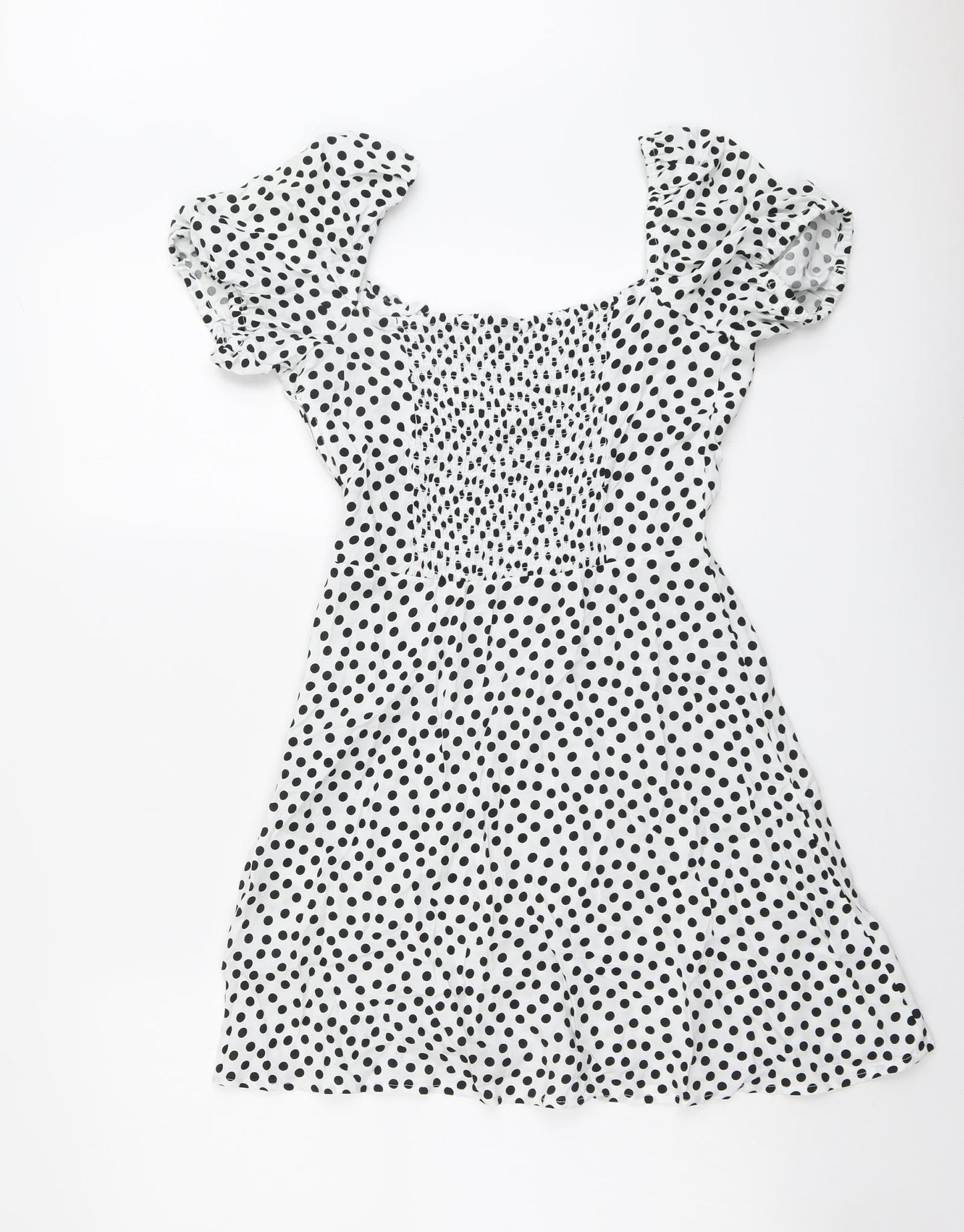 H&M Womens White Polka Dot Viscose Trapeze & Swing Size 12 Round Neck Zip