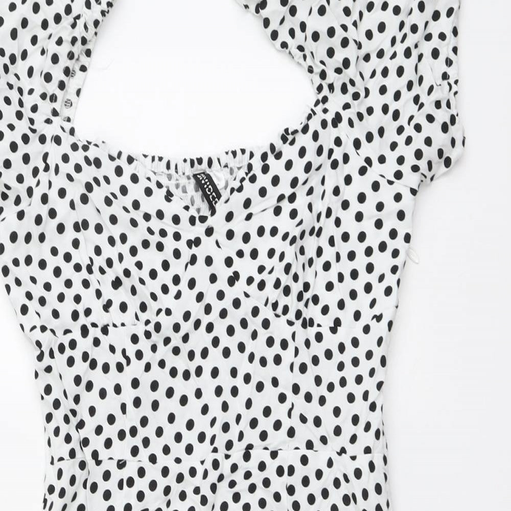 H&M Womens White Polka Dot Viscose Trapeze & Swing Size 12 Round Neck Zip