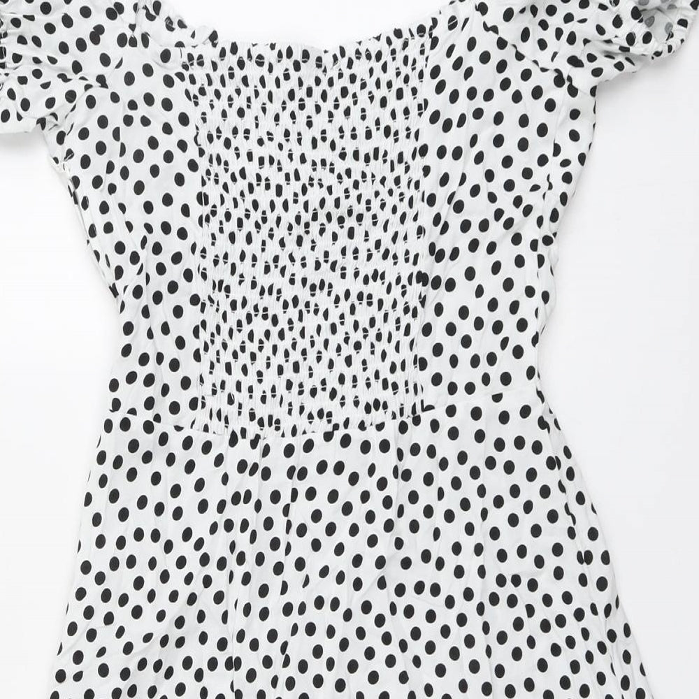 H&M Womens White Polka Dot Viscose Trapeze & Swing Size 12 Round Neck Zip