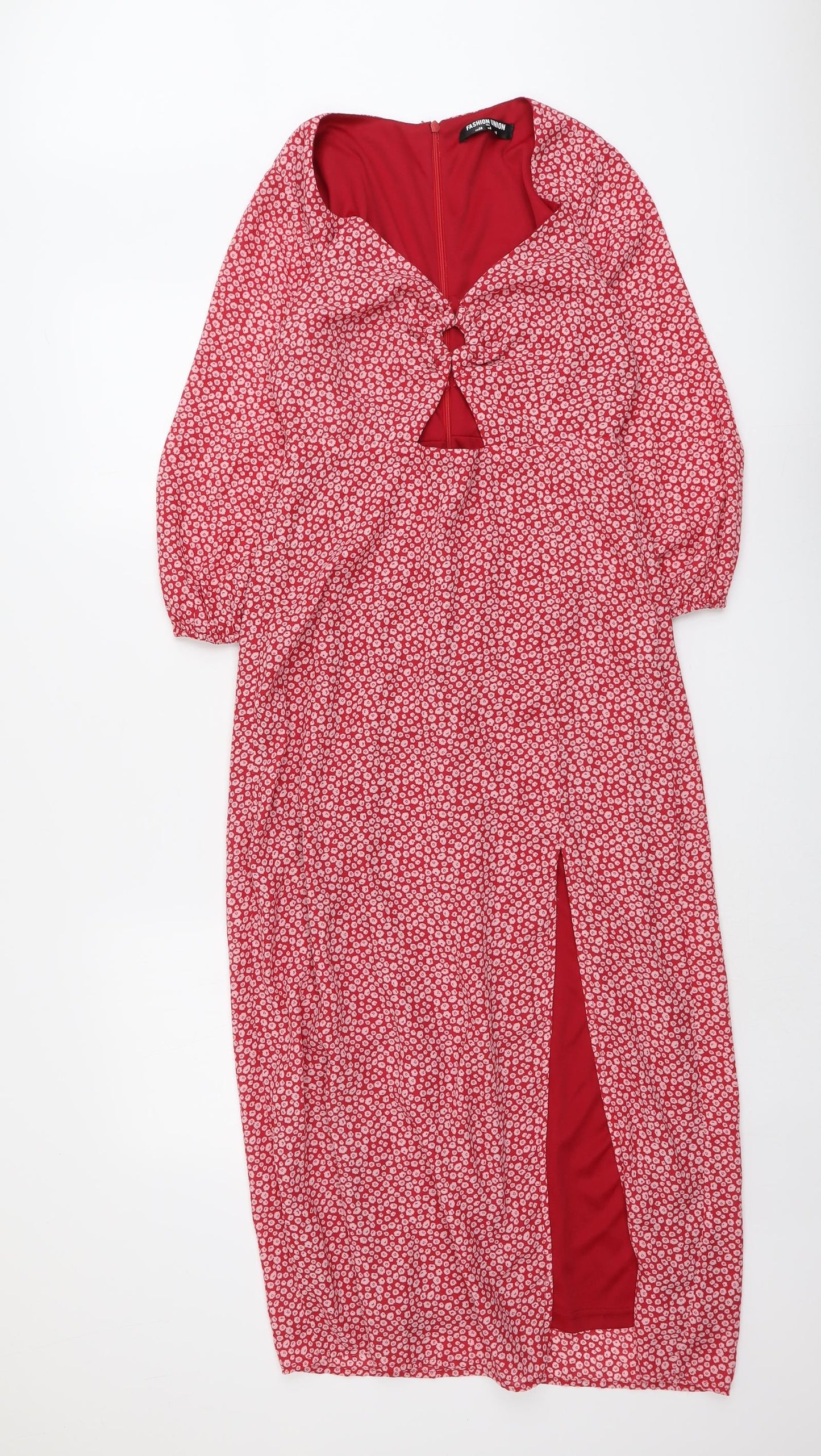 Fashion Union Womens Red Floral Polyester Maxi Size 8 V-Neck Zip