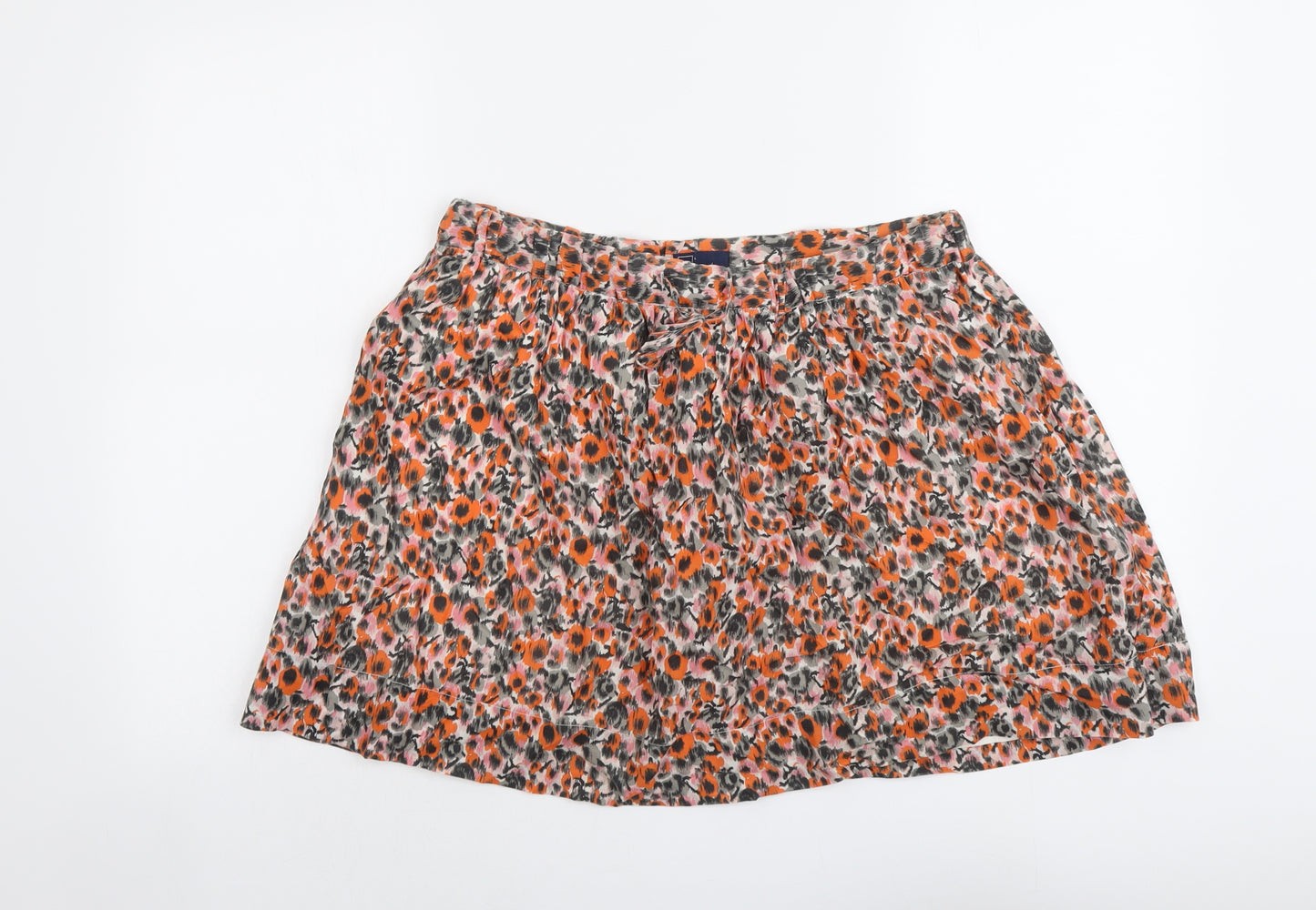 Gap Womens Orange Floral Cotton Skater Skort Size L Drawstring