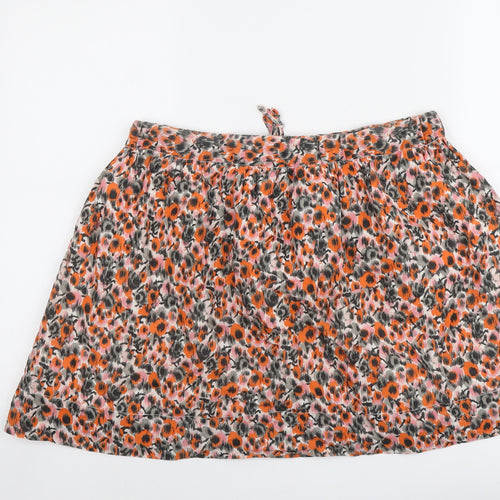 Gap Womens Orange Floral Cotton Skater Skort Size L Drawstring