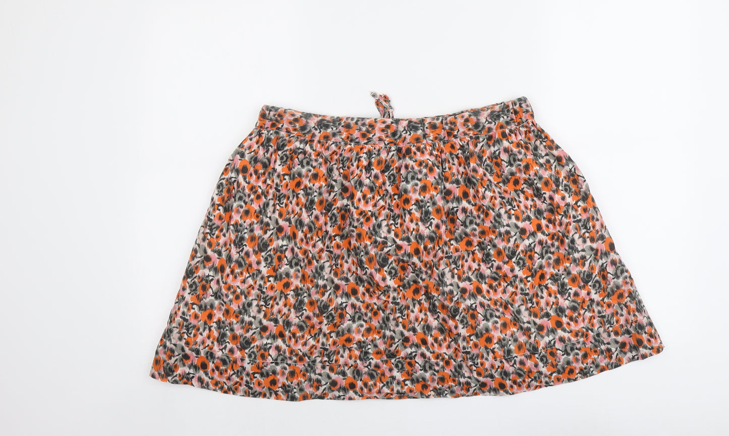 Gap Womens Orange Floral Cotton Skater Skort Size L Drawstring