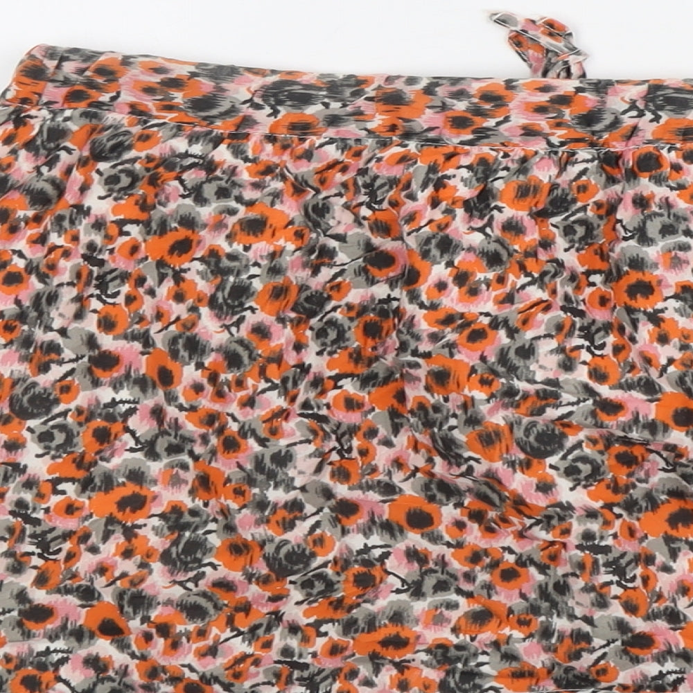 Gap Womens Orange Floral Cotton Skater Skort Size L Drawstring