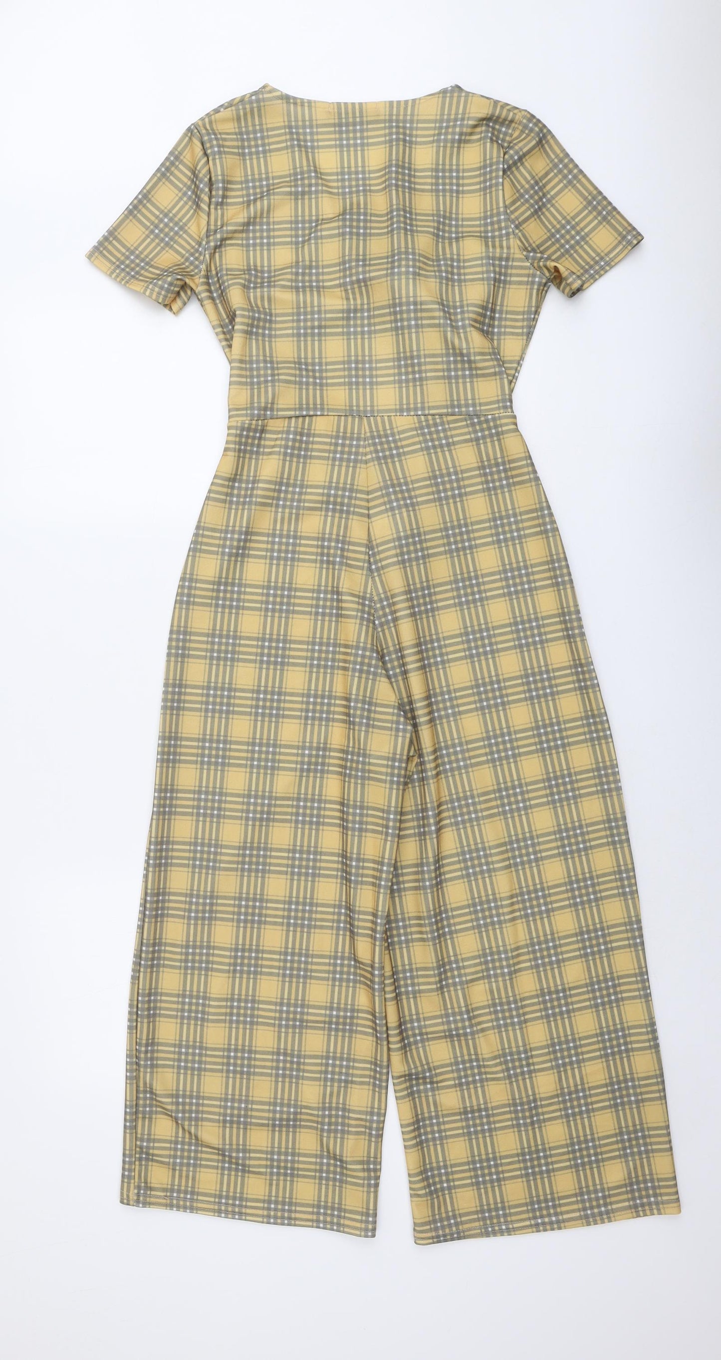 Missguided Womens Yellow Plaid Polyester Jumpsuit One-Piece Size 12 Pullover - Tie Front Detail