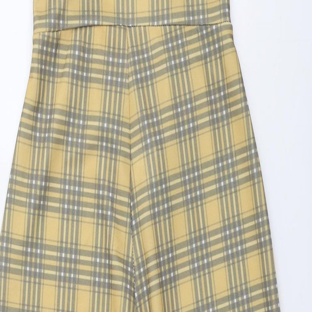 Missguided Womens Yellow Plaid Polyester Jumpsuit One-Piece Size 12 Pullover - Tie Front Detail
