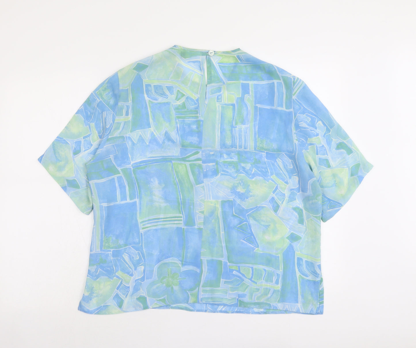 Delmond Womens Blue Geometric Polyester Basic T-Shirt Size 16 Round Neck