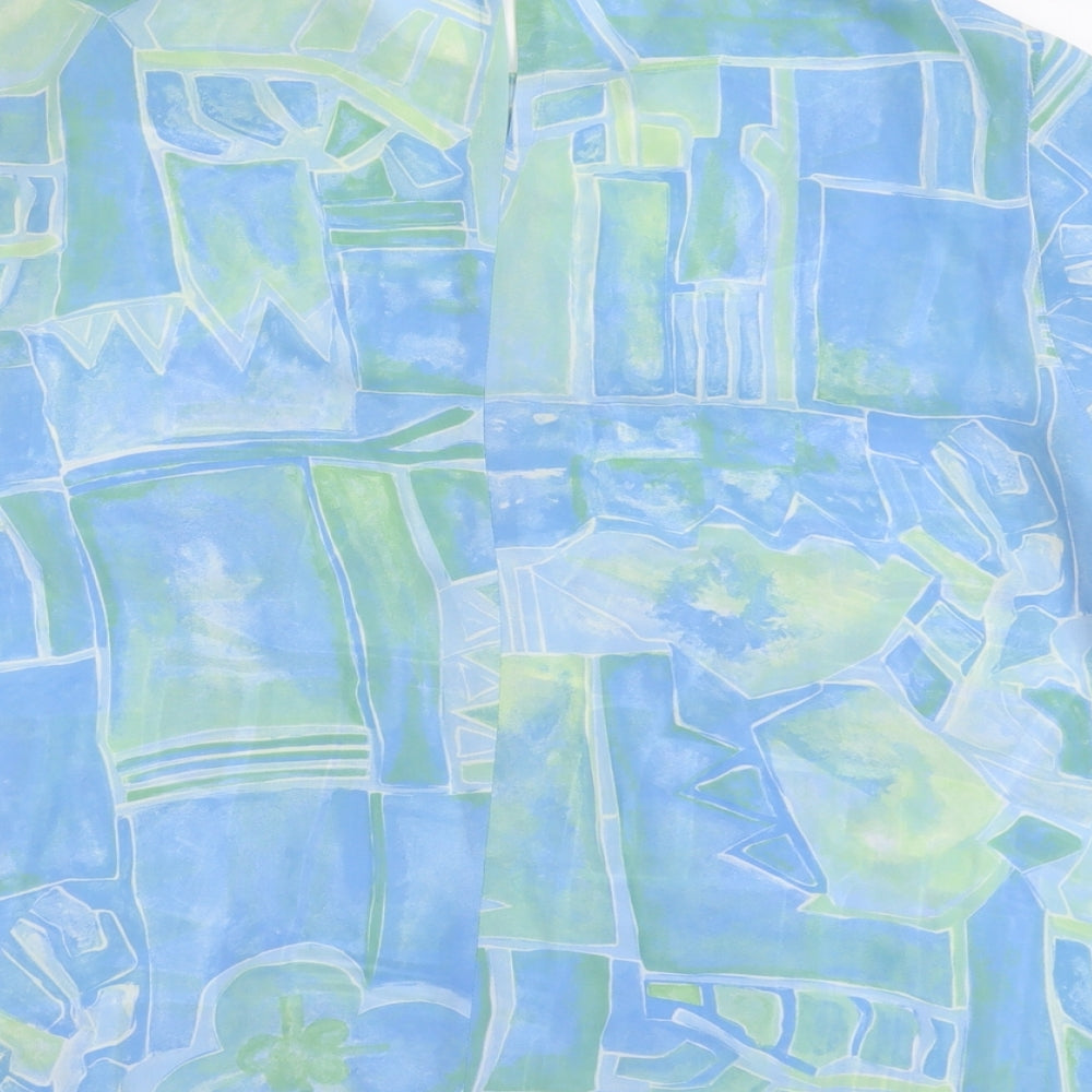 Delmond Womens Blue Geometric Polyester Basic T-Shirt Size 16 Round Neck