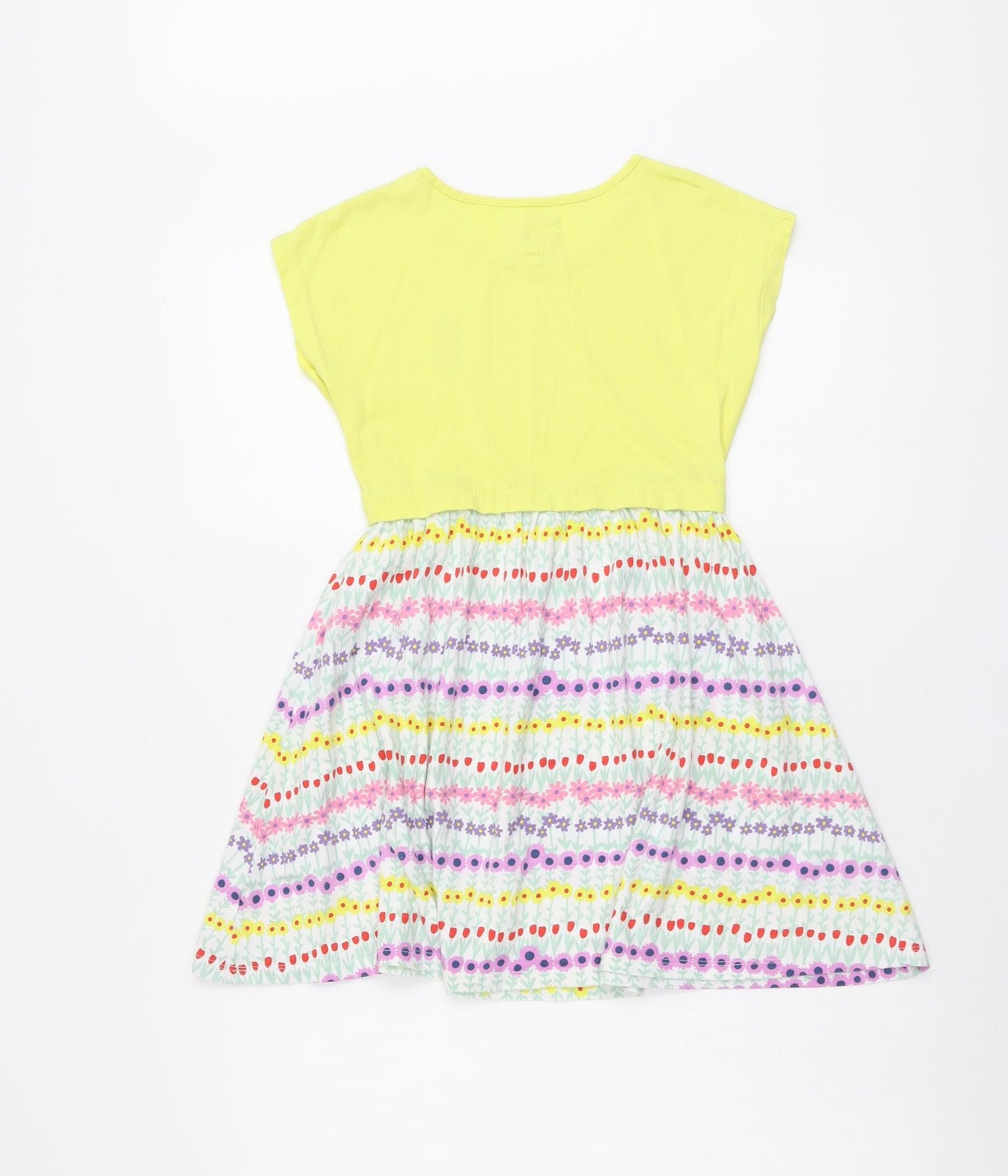 Mountain Warehouse Girls Yellow Floral Cotton T-Shirt Dress Size 7-8 Years Boat Neck Pullover