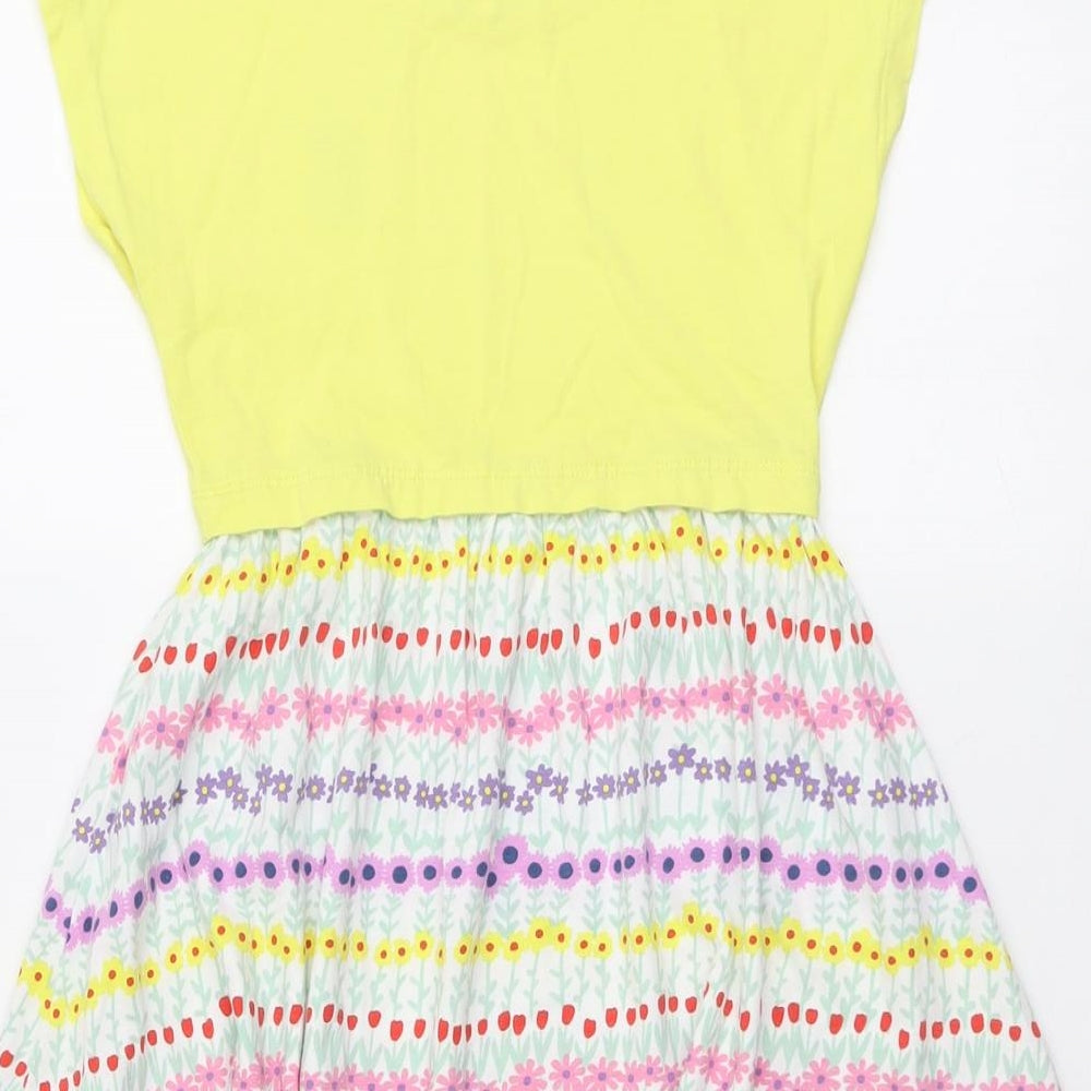 Mountain Warehouse Girls Yellow Floral Cotton T-Shirt Dress Size 7-8 Years Boat Neck Pullover