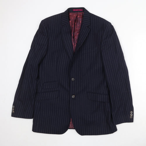 The Label Mens Blue Striped Wool Jacket Suit Jacket Size 38 Regular