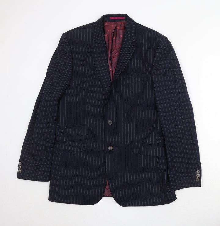 The Label Mens Blue Striped Wool Jacket Suit Jacket Size 38 Regular
