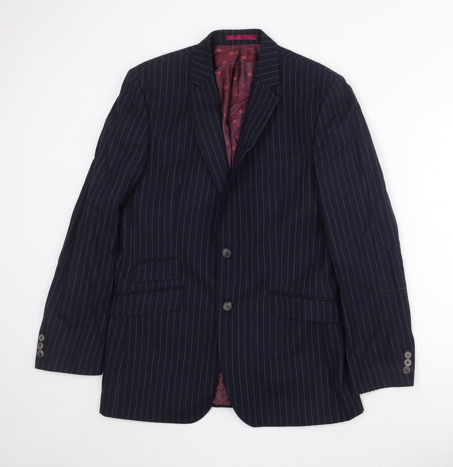 The Label Mens Blue Striped Wool Jacket Suit Jacket Size 38 Regular
