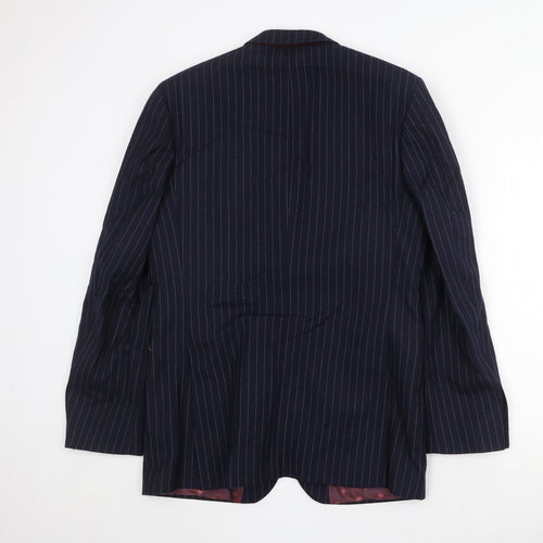 The Label Mens Blue Striped Wool Jacket Suit Jacket Size 38 Regular
