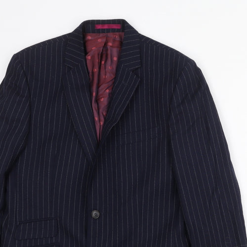 The Label Mens Blue Striped Wool Jacket Suit Jacket Size 38 Regular