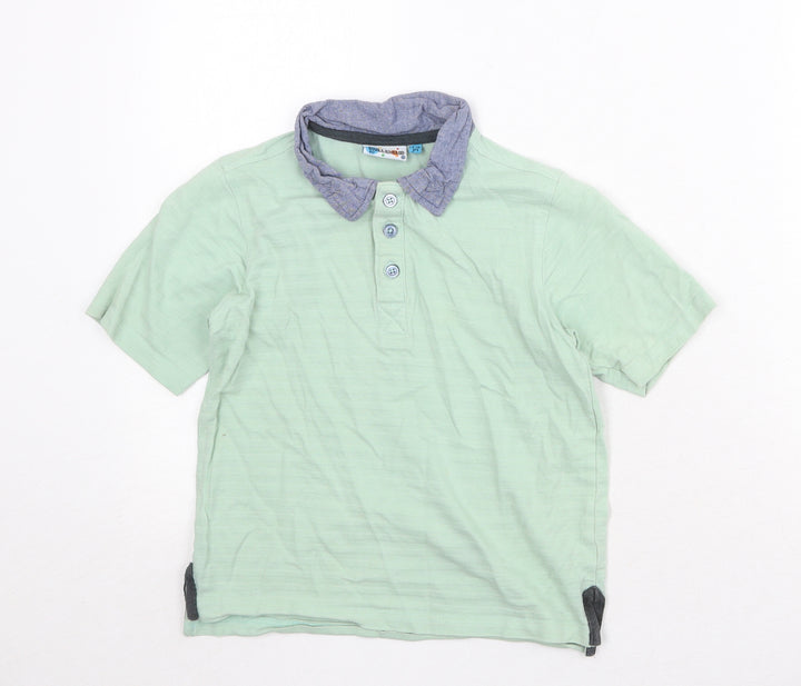 Hullabaloo Boys Green 100% Cotton Pullover Polo Size 9-10 Years Collared Button