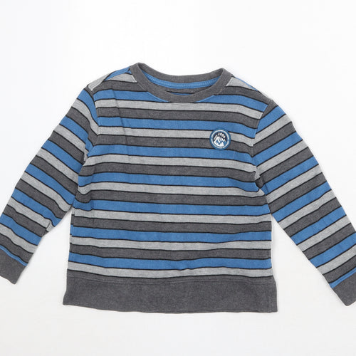 Old Navy Boys Grey Round Neck Striped 100% Cotton Pullover Jumper Size XS Pullover