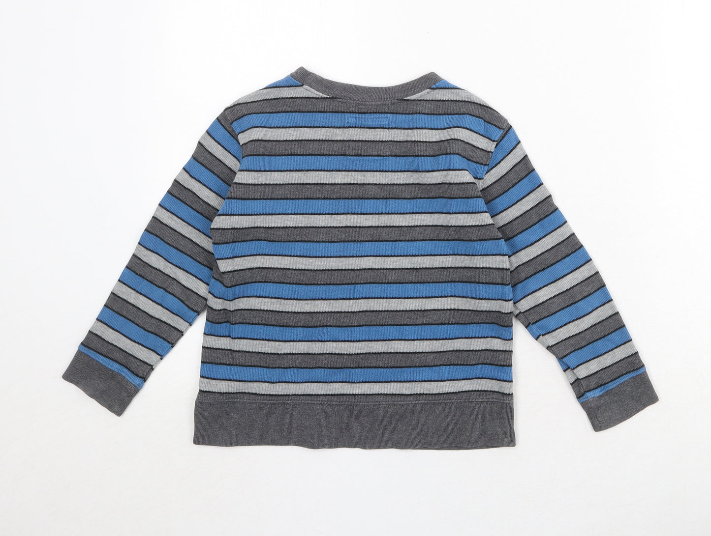 Old Navy Boys Grey Round Neck Striped 100% Cotton Pullover Jumper Size XS Pullover