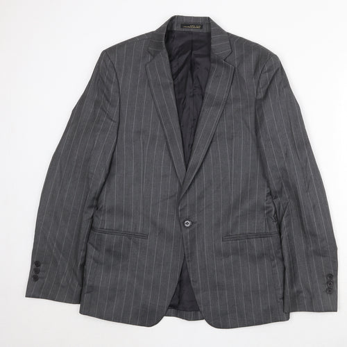 Zara Mens Grey Striped Wool Jacket Suit Jacket Size 38 Regular