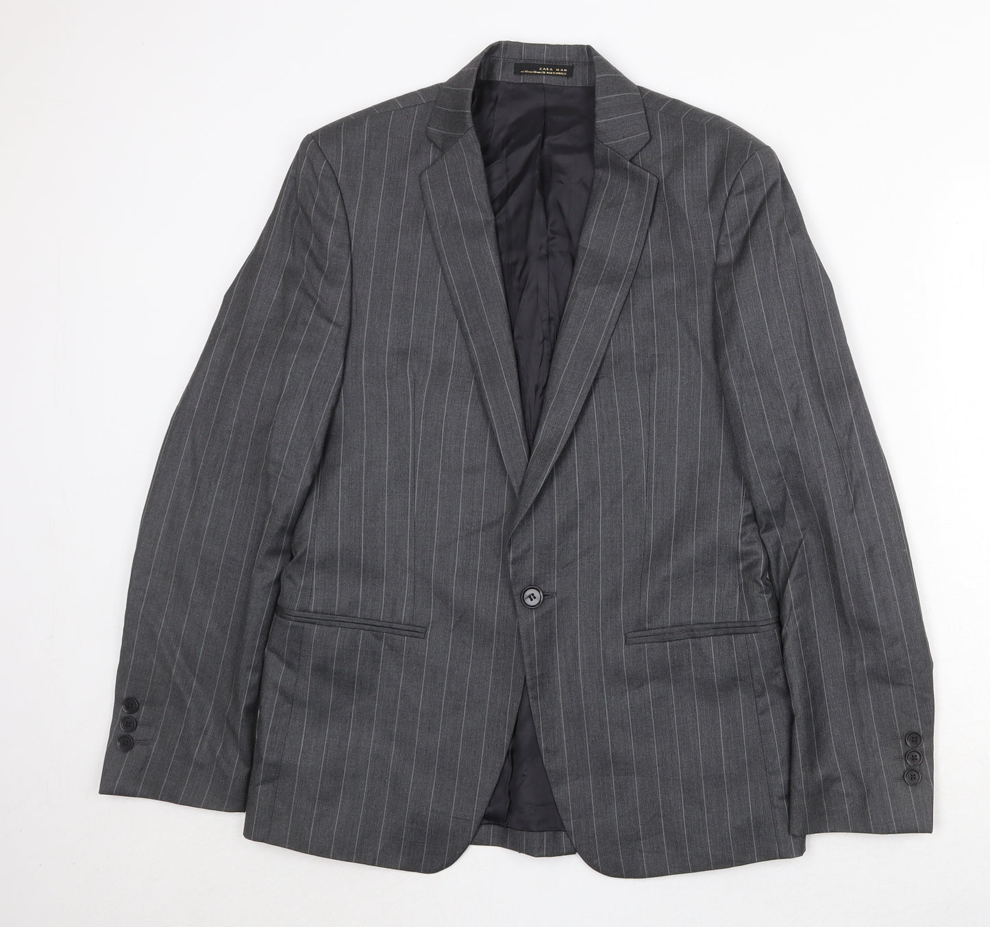 Zara Mens Grey Striped Wool Jacket Suit Jacket Size 38 Regular