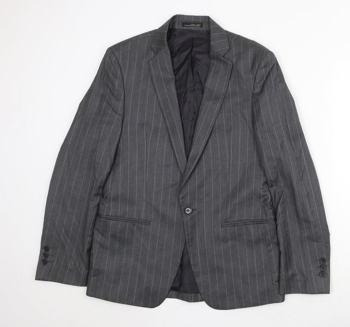 Zara Mens Grey Striped Wool Jacket Suit Jacket Size 38 Regular