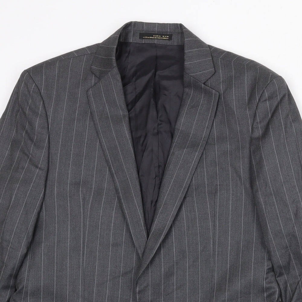 Zara Mens Grey Striped Wool Jacket Suit Jacket Size 38 Regular