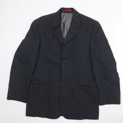R.I. Mens Black Striped Polyester Jacket Suit Jacket Size 40 Regular