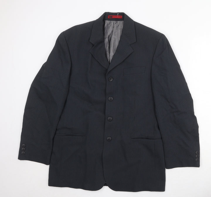 R.I. Mens Black Striped Polyester Jacket Suit Jacket Size 40 Regular